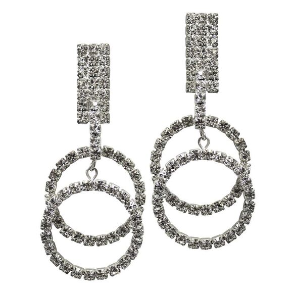 Dangling Circles Rhinestone Silver Earrings - Picture 1 of 4